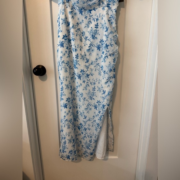 French Connection Catrina Blue and White Slit Midi Dress - Picture 9 of 14